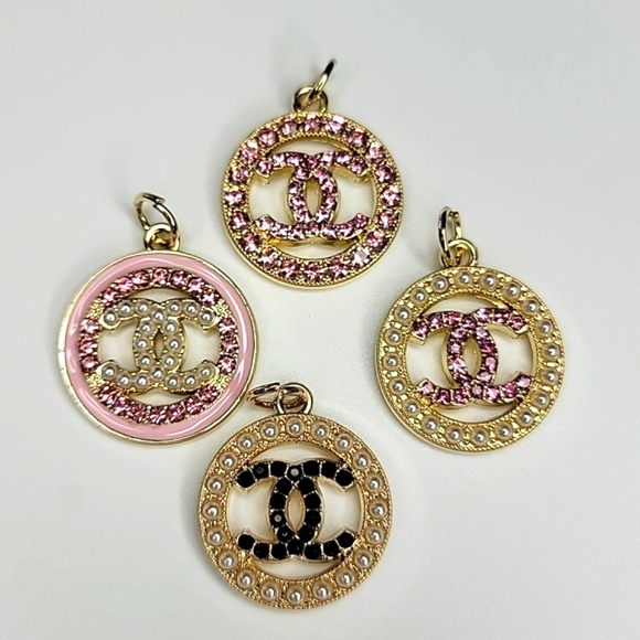 CC Zipper Pulls Charms Rhinestone Pearl Gold - Picture 8 of 10